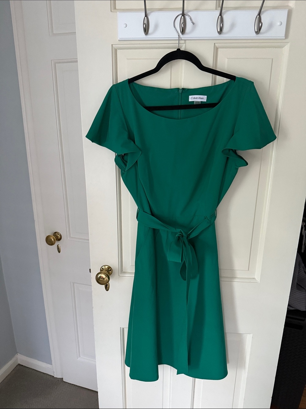 Calvin Klein Emerald Tie-Waist Midi Dress
